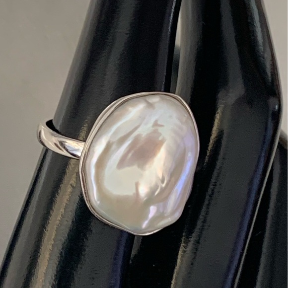 Keshi Cultured Baroque Freshwater Pearl Sterling Silver 925 Ring Size 7 US - Picture 4 of 12